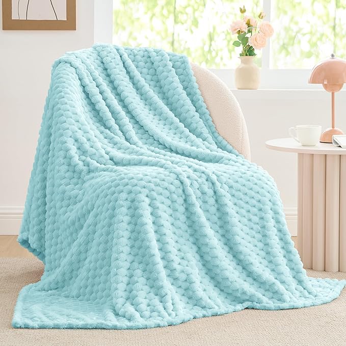 BEDELITE Fleece Blanket Twin for Bed Couch, 3D Jacquard Decorative Cloud Blue Throw Blanket, Soft and Cozy Warm Plush Fuzzy Blanket All Seasons Suitable, 60x80Inches