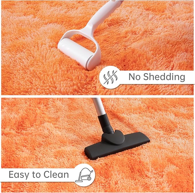 Goideal Fluffy Rug for Bedroom Living Room, 3x5 Orange Area Rugs, Faux Fur Shag Modern Carpet Ultra Soft Girls Boys Room Home Decor, Tie-Dyed