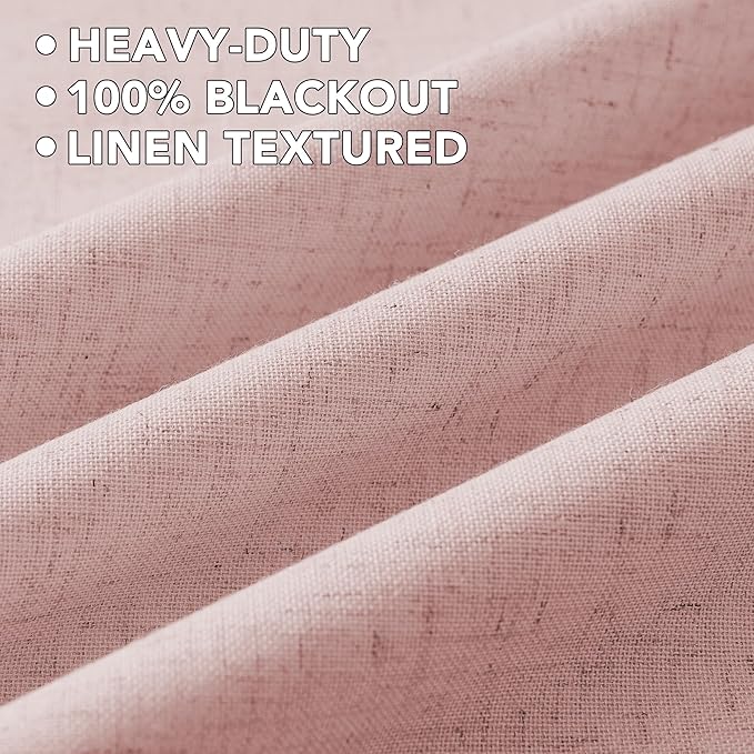 H.VERSAILTEX Linen Curtains 100% Blackout Curtains for Bedroom 108 inch Long Full Light Blocking Nature Linen Blended Window Curtains for Living Room Nickel Grommet (2 Panels, Heathered Baby Pink)