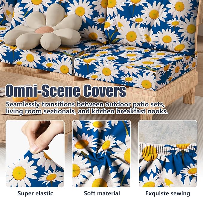 8Pcs Stretch Patio Cushion Covers, Outdoor Couch & Sofa Replacement Slipcovers for Patio Furniture Cushion Covers, Washable Reusable Furniture Protector