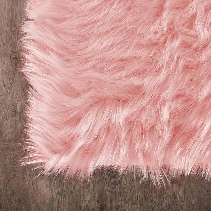 Latepis Pink Rugs for Living Room Shag 6x8 Faux Fur Sheepskin Rug for Sofa Bedroom Fluffy Washable Furry Plush Rug, Rectangle