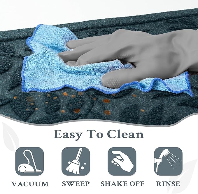 Blue Leaves Outdoor Indoor Entrance Door mat, Absorbent Durable Heavy Duty Welcome Front Door Mat,Thick Natural Rubber Back,Easy Clean Entryway Mat 47x32 Inch, Low Profile