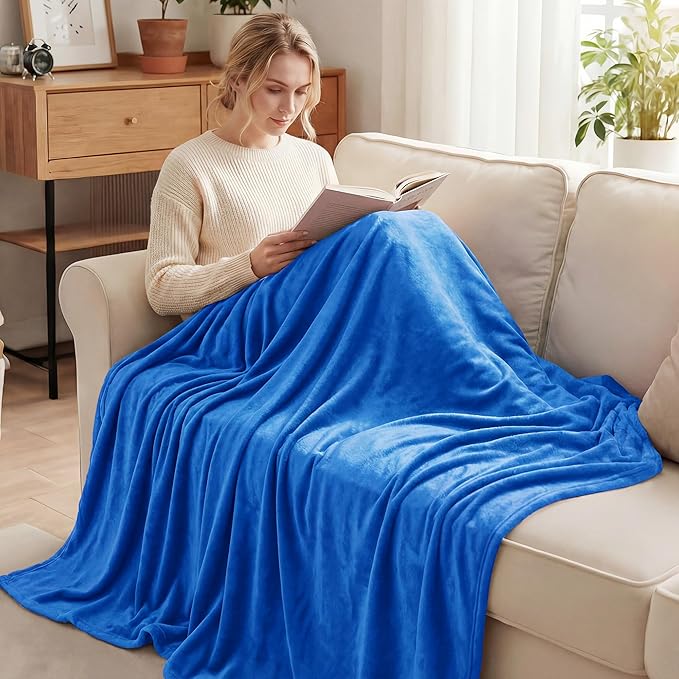 Exclusivo Mezcla Fleece Blankets Queen Size for Bed, Super Soft and Warm, All Season, Cozy, Plush, Lightweight, 90x90 Inches, Cobalt Blue