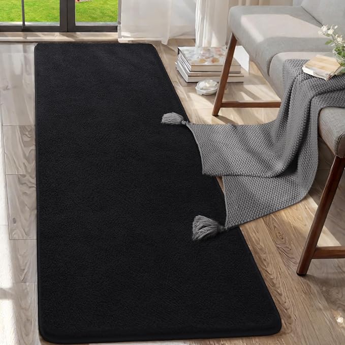 AROGAN Shag Runner Rug for Hallways, 2x6 Feet Washable Rugs with Memory Foam for Bedroom, Entryway Indoor Fluffy Throw Rug for Bedside Living Room Kids Girls Nursery Dorm Room Decor, Black