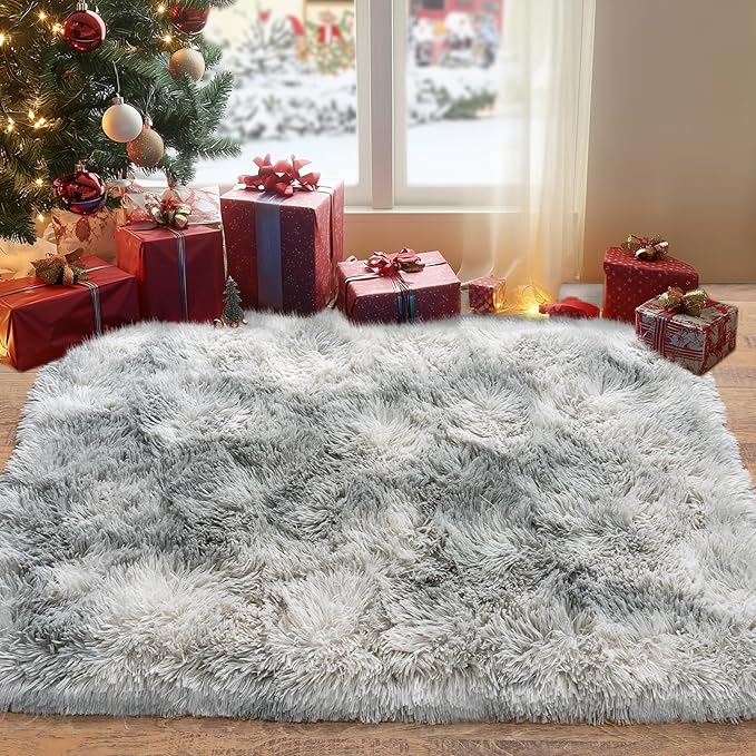 Pionblank Fluffy Small Rug for Bedroom 2x3 Feet, Shag Soft Area Rug, Modern Plush Carpet, Furry Cute Bedside Rug for Kids Girls Boys Room Nursery Decor, Tie Dye Grey