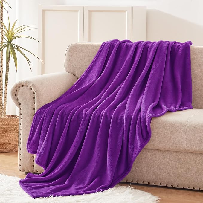 Exclusivo Mezcla Fleece Throw XL Blanket for Couch, Sofa, Super Soft and Warm Purple Blankets, All Season, Cozy, Plush, Lightweight, 50x70 Inches