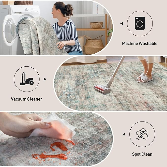 8x10 Area Rugs Washable Rug: Large Modern Abstract Living Room Rug Soft Anti-Skid Thin Carpet Indoor Floor Non-Shedding Carpets for Bedroom Dining Room Farmhouse Nursery Home Office Multi