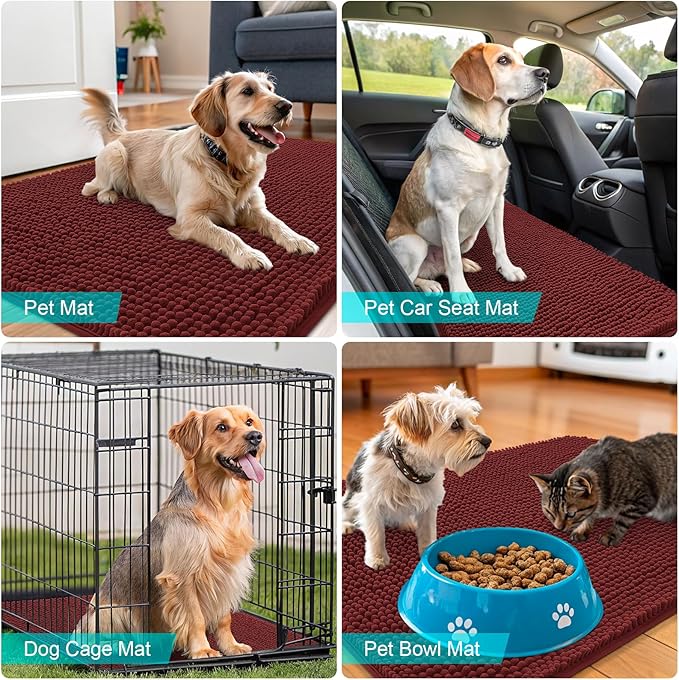 OLANLY Dog Door Mat for Muddy Paws 50x30, Absorbs Moisture and Dirt, Absorbent Non-Slip Washable Doormat, Quick Dry Chenille Mud Mat, Entry Indoor Entryway Carpet for Inside Floor, Caramel Russet