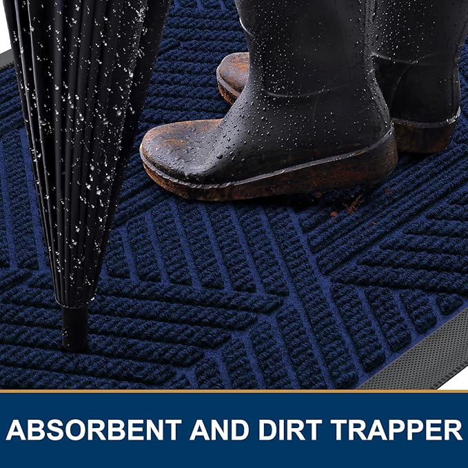 Smiry Front Door Mat Outside Entrance, Heavy Duty Sturdy Natural Rubber Doormat, Trap Dirt and Moisture, Easy Clean Low Profile Mats for Indoor Outdoor Entry, Irregular Triangle (29.5x17, Royal Blue)