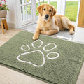 Smiry Dog Door Mat for Muddy Paws, Absorbent Dirt Trapper Non Slip Quick Dry Washable Chenille Mat for Mud Dogs, Entry Rug for Indoor and Outdoor (36x24 Inches, Sage Green and White)