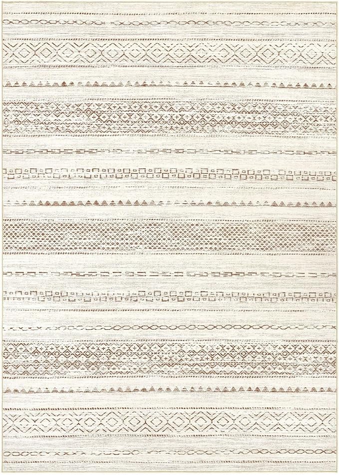 Nakagishi 6x8 Area Rug Living Room: Washable Boho Large Neutral Modern Soft Farmhouse Rugs Stain Resistant Indoor Floor Non-Slip Carpet for Bedroom Nursery Kids Playroom Office Dining Room- Brown