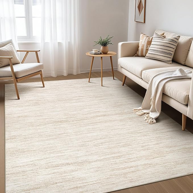 Nakagishi 5X7 Area Rugs Living Room: Washable Large Vintage Rug Neutral Non-Slip Soft Stain Resistant Indoor Carpet for Bedroom Nursery Dining Room Office Playroom - Beige-01