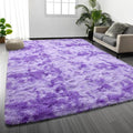 Deerhoo Soft Modern Shaggy Fluffy Carpets for Living Room Bedroom Girls Room Nursery Home Decor, 4 X 6 Tie-Dyed Plush Fuzzy Rugs, Indoor Carpet Shag Area Rug for Kids Room, Purple