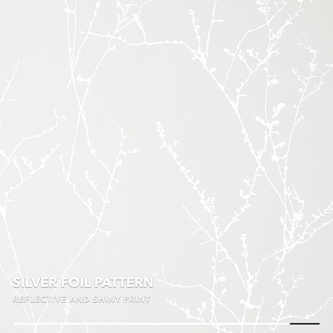 Deconovo Room Darkening Curtains, White Curtain, Thermal Insulated & Noise Reducing Drapes, Silver Branch Pattern, 42 x 63 Inch Long, Grommet Panels for Bedroom Living Room Office Nursery, Set of 2