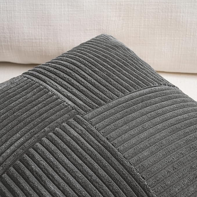 Fancy Homi 2 Packs Dark Gray Euro Decorative Throw Pillow Covers 28x28 Inch for Couch Bed Sofa, Rustic Farmhouse Boho Home Decor, Soft Corss Corduroy Patchwork Textured Square Cushion Case 71x71 cm