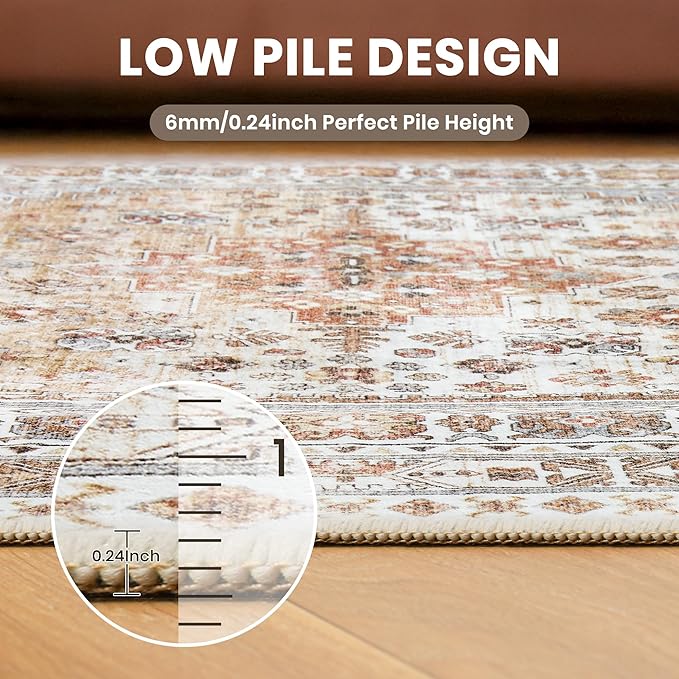 zesthome 2x6 Runner Rug for Hallways, Machine Washable Rug, Non Slip Vintage Low Pile Runners, Stain Resistant Runners for Entryway, Kitchen, Bathroom, Laundry Room, Corridor