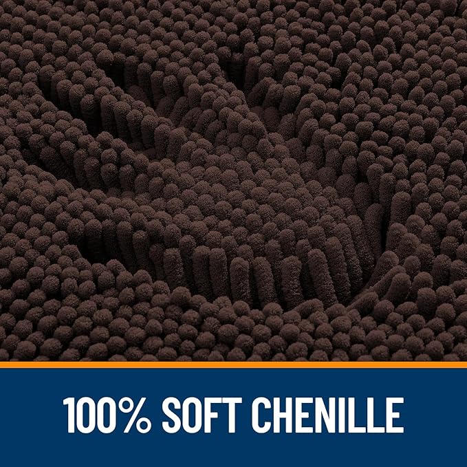 Bath Rugs 47 x 20 Inch Chenille Rubber-Backed Quick-Dry Mat in Brown