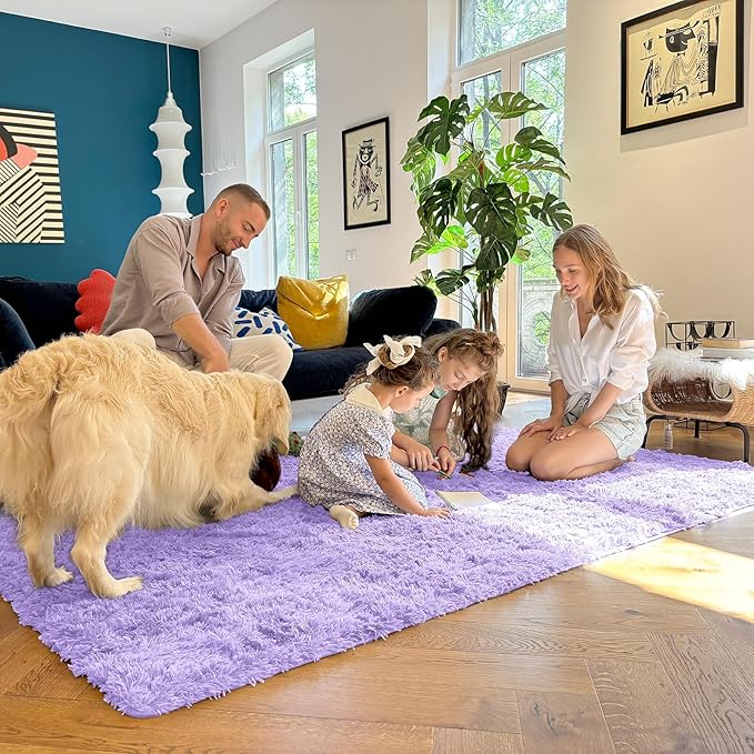 OLANLY 2x6 Machine Washable Runner Rugs for Hallway, Soft Fluffy Shaggy Bedside Rugs for Bedroom, Living Room, Indoor Floor Carpet for Kids Girl Boy, Nursery Rooms, Home Decor Aesthetic, Light Purple