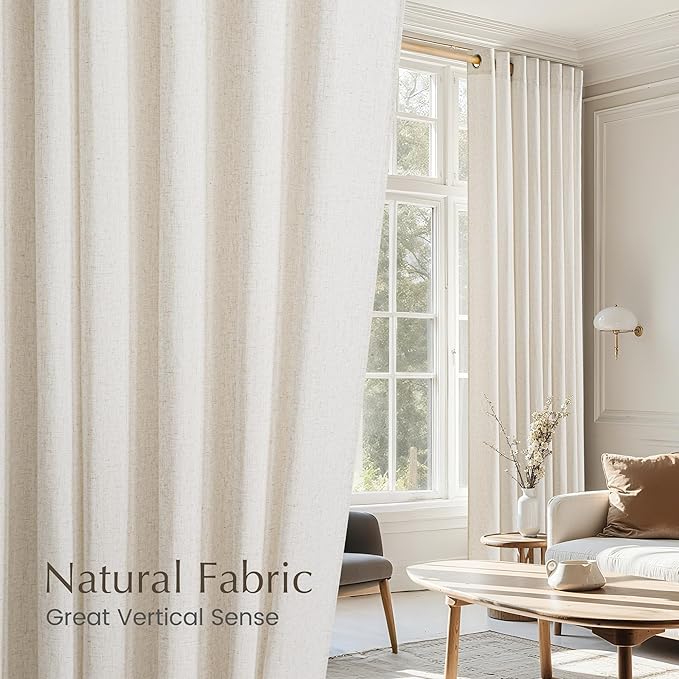 NICETOWN Linen Curtains 84 inches Long, Grommet Thick Flax Linen Privacy Assured with Light Filtering Window Treatments for Bedroom/Living Room, Vannila, W55 x L84, 2 Panels