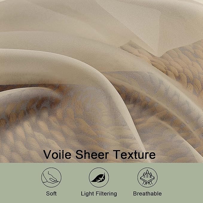 OWENIE Taupe Sheer Curtains 120 Inches Long 2 Panels Set, Airy Lightweight Sheer Taupe Curtains for Living Room Bedroom, Farmhouse Voile Filmy Rod Pocket Curtains Drapes, 2 Pcs, Each 59" Wx120 L Inch