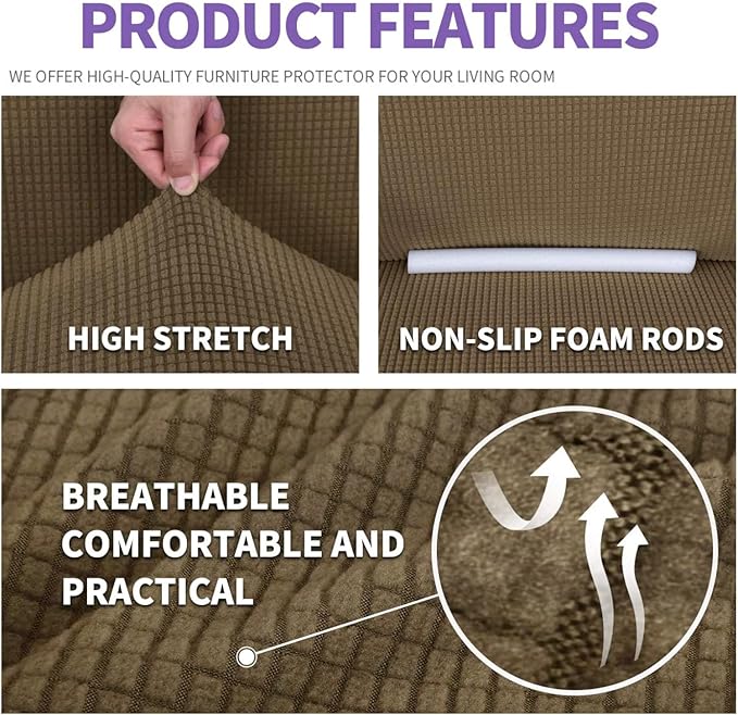 ZNSAYOTX Super Stretch Couch Cover (72"-92") Universal Sofa Covers with Elastic Bottom, Dog Cat Pets Friendly Washable Furniture Protector Fitted Sofa Slipcovers Stay in Place (Brown, Sofa)