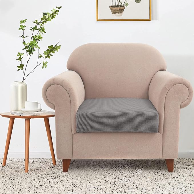 Water Repellent Couch Cushion Covers, High Stretch Sofa Cushion Slipcovers, Furniture Protector for Living Room, Washable Sofa Seat Slipcover, 1 Seater Settee (Chair Cushion, Light Gray)