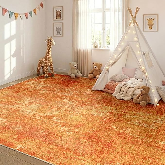 Washable Area Rugs 5'x7' Non-Slip Modern Abstract Soft for Living Room Entryway Bedroom Nursery, Print Pattern, Orange