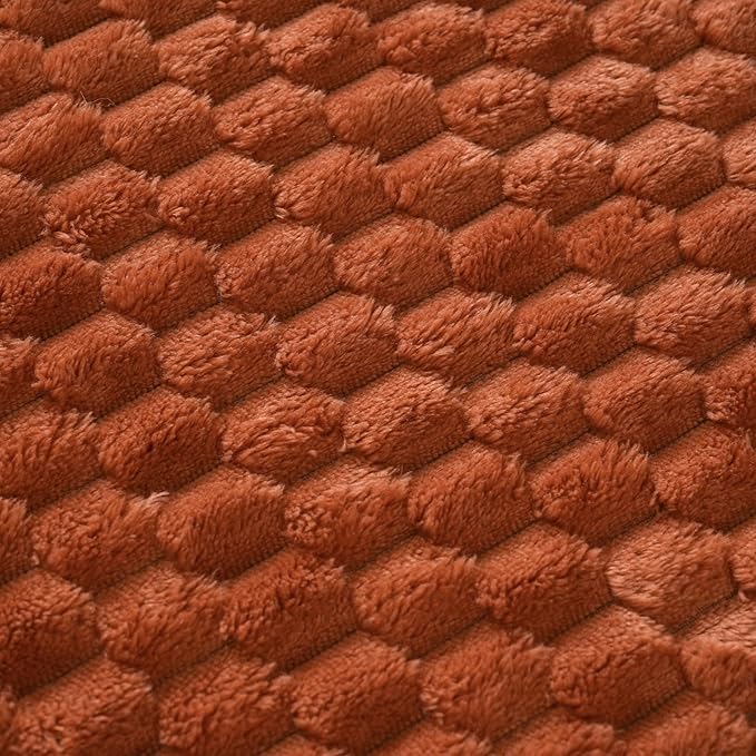 Puncuntex Burnt Orange Throw Blanket 90"×90" inches Fuzzy 3D Jacquard Decorative Flannel Fleece Super Soft Plush Cozy Blanket for Couch Sofa Chair Lightweight