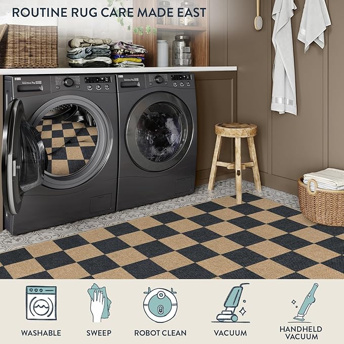 Lahome Colette Checkered Easy Jute 2x3 Rug, Small Entryway Rug Non Slip Kitchen Front Door Mat, Farmhouse Neutral Area Rug Non Shedding Low Pile Floor Carpet for Foyer Porch Doorway