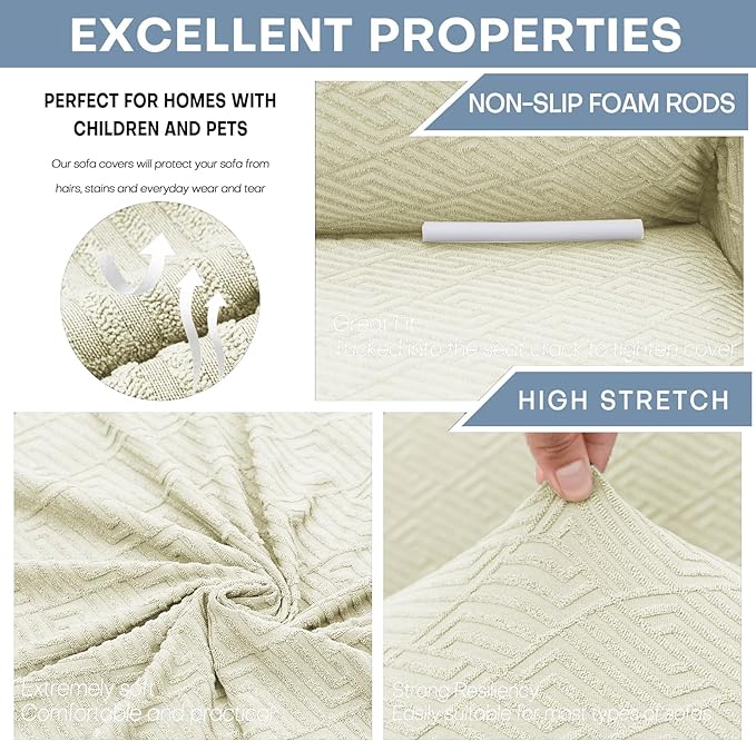 ZNSAYOTX 1 Piece Jacquard Couch Covers for 3 Cushion Couch High Stretch Sofa Cover for Pets Dogs Anti Slip Extra Large Sofa Slipcovers Furniture Protector (X-Large,New Pattern Light Beige)