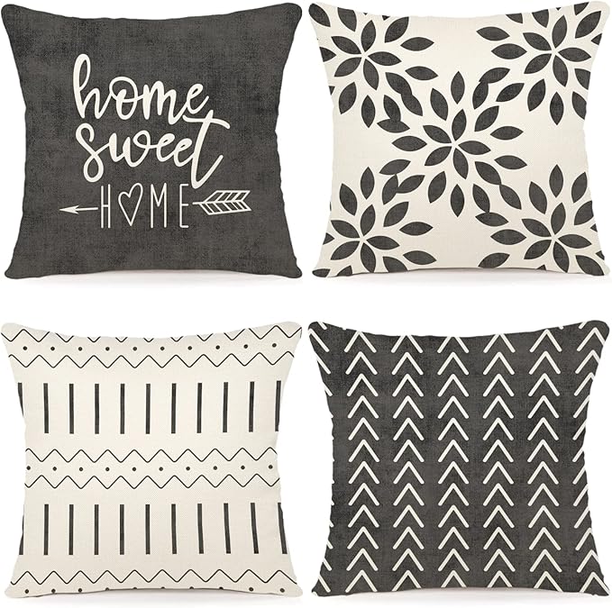 YCOLL Pillow Covers 18x18 Modern Sofa Throw Pillow Cover, Decorative Outdoor Linen Fabric Pillow Case for Couch Bed Car (Rustic Gray, 18x18,Set of 4)