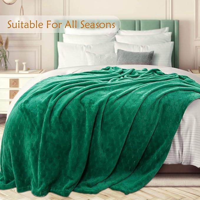 TOONOW Fleece Blanket Super Soft Cozy Throw Blanket 50" x 60", Lightweight Fuzzy Comfy Textured Flannel Blanket Warm Plush Throw Blankets for Couch, Sofa, Bed, Emerald