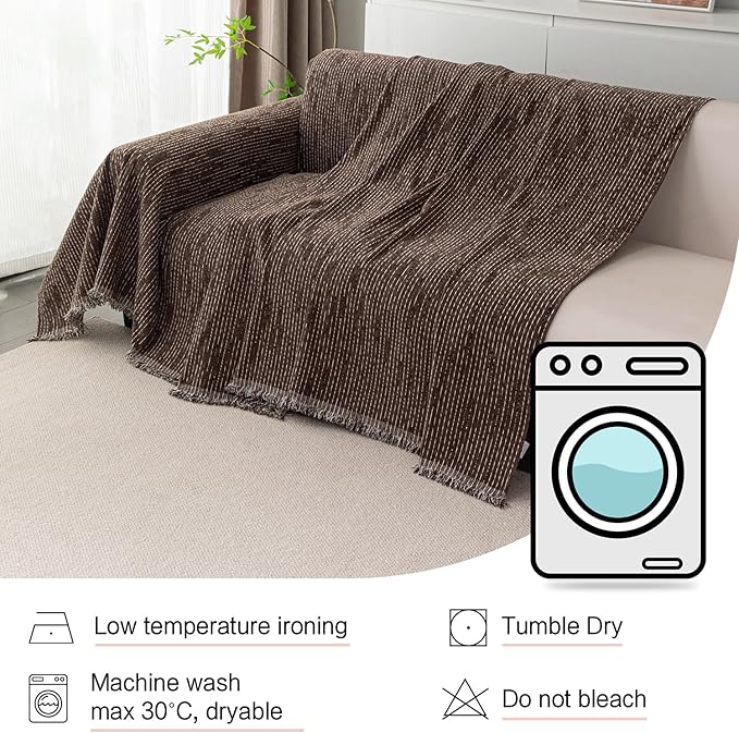 MYSKY HOME Loveseat Cover Deep Chocolate Couch Cover Sectional Couch Covers for 2 Cushion Couch Sofa Thick Universal Chenille Sofa Cover with Tassel Durable Furniture Protector for Dogs 91" x 118"