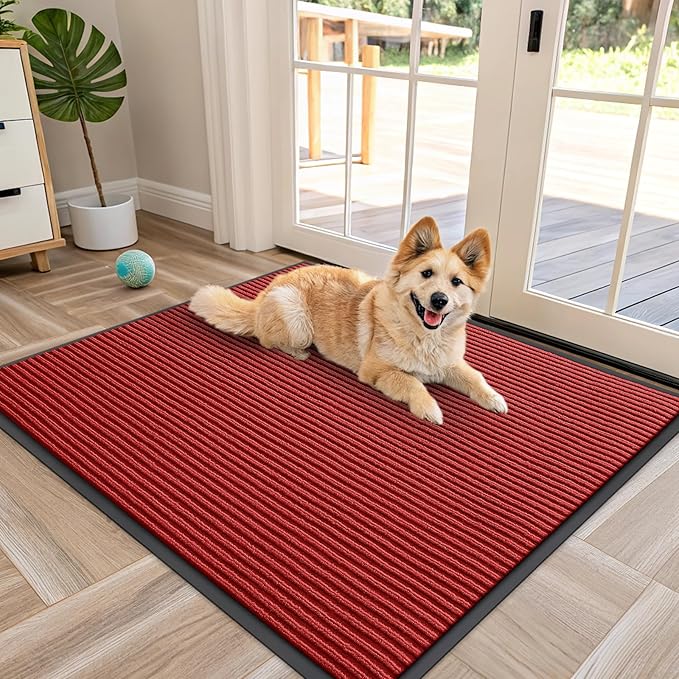 OLANLY Front Door Mat Indoor Outdoor Entrance, Waterproof Heavy Duty Doormat, Fade Resistant, Low Profile, Easy Clean Patio Porch Welcome Floor Mats for Entry, 40x32, Red