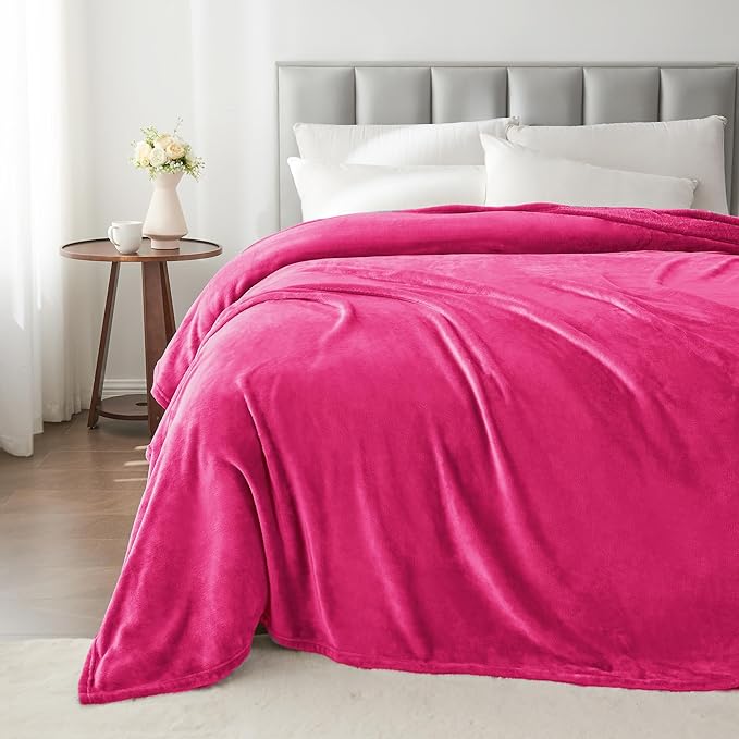 BEDELITE Fleece Blankets Queen Size Hot Pink Throw Blankets for Bed, Luxury Plush Cozy Fuzzy Blanket 90x90 inches, Super Soft Warm Lightweight Throw Blanket All Seasons Suitable