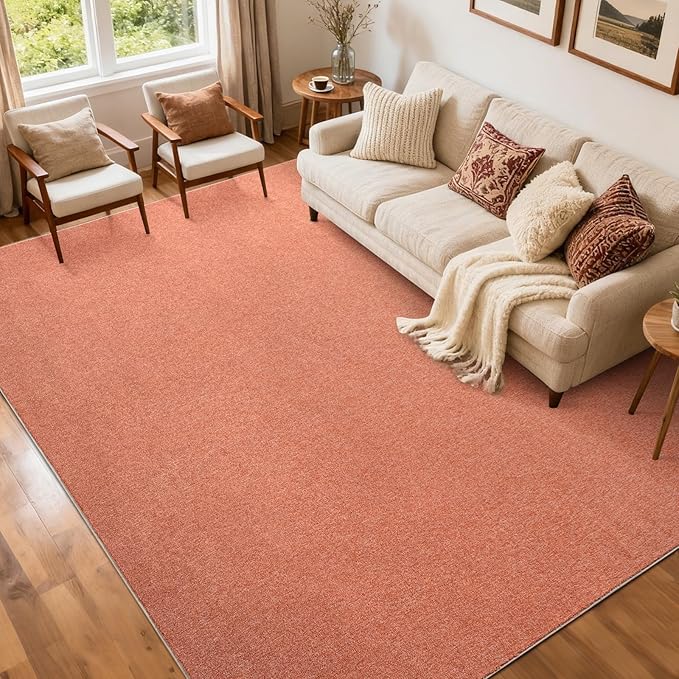 FinRèc 5x7 Washable Area Rugs for Bedroom Living Room, Low Pile Thin Rug Solid Color, Non-Slip Carpet Indoor for Home Decor (Orange)