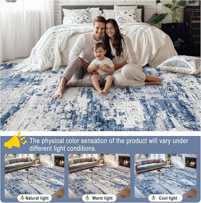 Area Rugs Living Room Rug - 5x7 Washable Modern Abstract Soft Neutral Non-Slip Carpet Large Indoor Floor Thin Carpets for Bedroom Dining Room Farmhouse Nursery Home Office Blue Gray