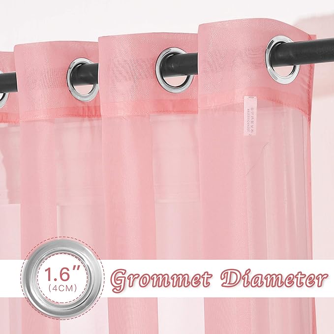 NICETOWN Sheer Curtains Extra Long 96-inch - Grommet Casual Style Airy & Breathable with Amount Light Sheer Panels for Patio/Glass Door (108 inches Wide Total 2 Pieces, Coral)