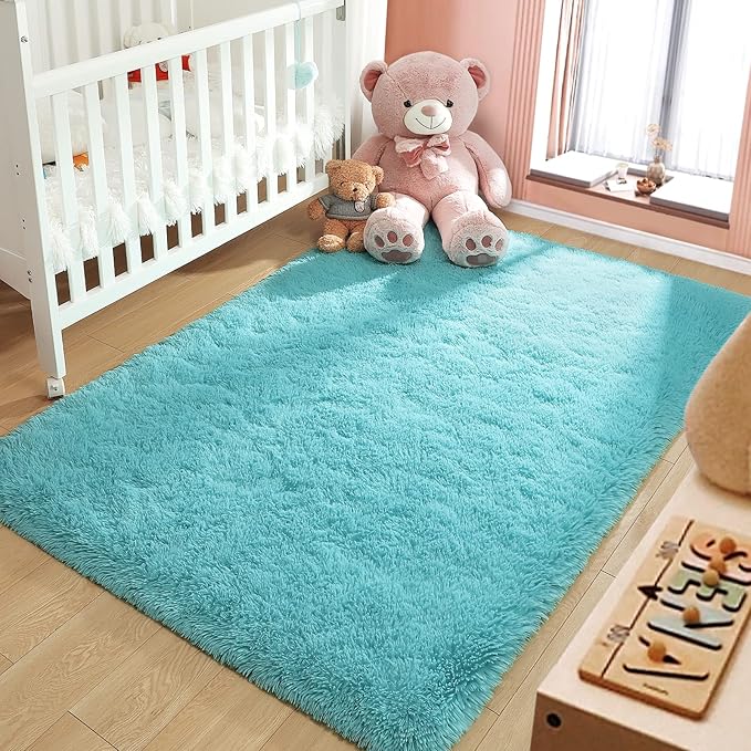 LOCHAS Ultra Soft Indoor Modern Area Rugs Fluffy Living Room Carpets for Children Bedroom Home Decor Nursery Rug 6x9 Feet, Blue