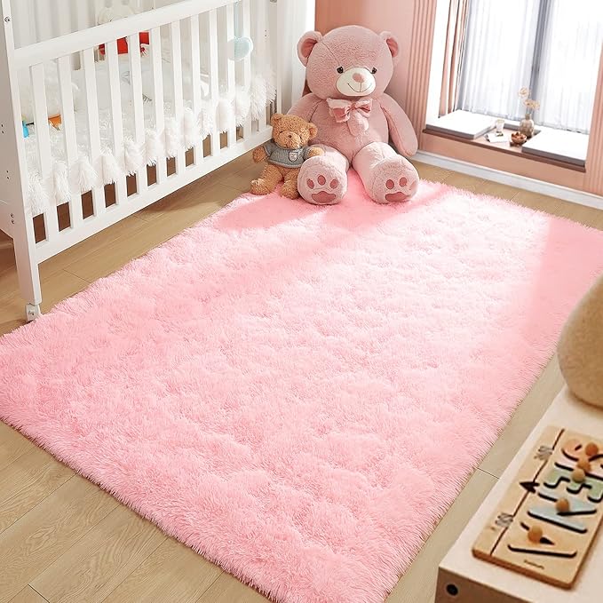 LOCHAS Ultra Soft Indoor Modern Area Rugs Fluffy Living Room Carpets for Children Bedroom Home Decor Nursery Rug 5.3x7.5 Feet, Pink