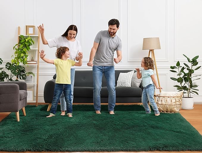 ONASAR Dark Green Area Rugs for Living Room Bedroom, 5x8 Fluffy Shaggy Large Rug, Indoor Ultra Soft Plush Floor Carpets for Kids Boys Girls Teen Dorm Nursery Playroom Home Decor Aesthetic