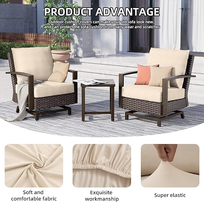 8Pcs Outdoor Cushion Covers, Patio Cushion Covers,Stretch Elastic Slipcovers, Replacement Washable & Reusable Furniture Protector for Patio Couch (Beige,Cover Only)
