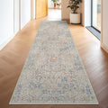 Hazo Haus Boho 3x16 Wide Hallway Runner - Beige Blue and Purple, Washable Low Pile Non Slip Stain Resistant 16ft Runner Rug for Long Kitchen, Hall Way, Floral Forest Decor