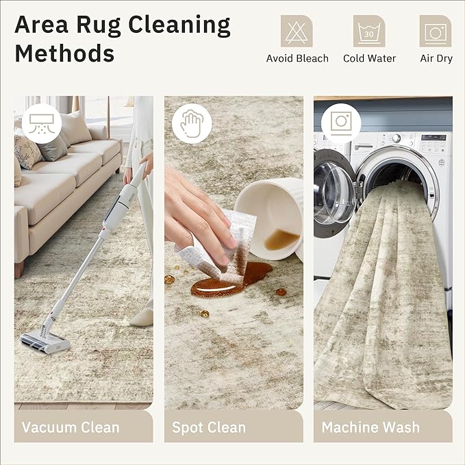 4x6 Area Rugs for Living Room, Vintage Washable Rugs for Dining Room, Bedroom, Home Office Decor, Non-Slip Beige/Gray Carpet Thin Rug
