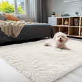 OLANLY 3x4 Machine Washable Accent Rug, Soft Fluffy Shaggy Area Rug for Bedroom, Living Room, Indoor Floor Carpet for Kids, Nursery, Home Decor, Ivory