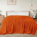 Exclusivo Mezcla Queen Size Flannel Fleece Blanket, Super Soft Striped Jacquard Bed Blanket, Lightweight Fuzzy Cozy for All Seasons, 90x90 Inches, Burnt Orange
