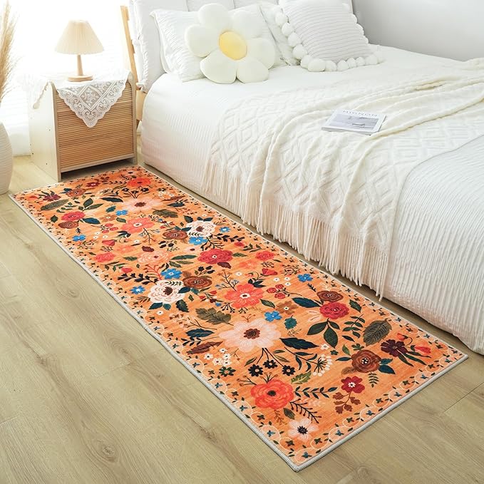 Rugcomf Runner Rug for Hallways Kitchen Rug Non Slip 2'6''x8' Washable Runner Rugs with Rubber Backing Soft Floral Carpet Runner for Hallways, Kitchen, Laundry, Bedroom, Bathroom(Yellow)