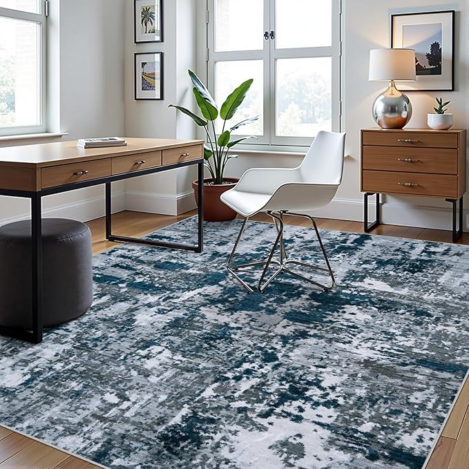 8x10 Area Rugs for Living Room Rug Washable: Abstract Large Rug for Dining Room Bedroom Carpet Non Slip 8 by 10 Indoor Modern Nursery Home Office Navy Grey