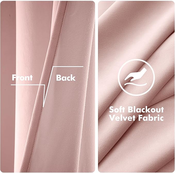 MIULEE Velvet Curtains Baby Pink Elegant Grommet Thermal Insulated Soundproof Room Darkening Curtains/Drapes for Classical Living Room Bedroom Decor 52 x 96 Inch Set of 2