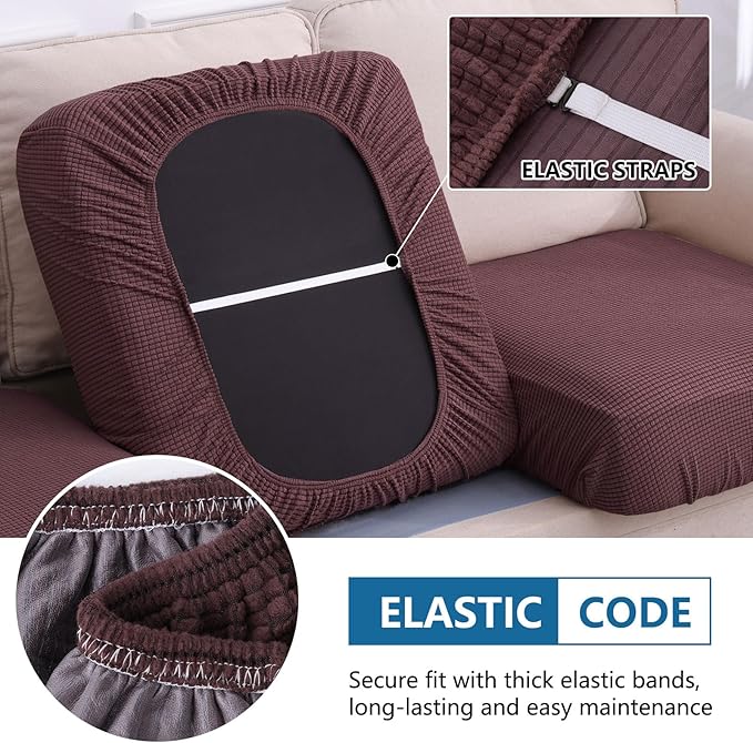 hyha Waterproof Couch Cushion Covers for Pets, Non Slip Sofa Seat Cover for Dogs Washable, Soft Thick Stretch Jacquard Fabric, Sofa Slipcovers with Elastic Bottom (1 Piece for Large, Chocolate)